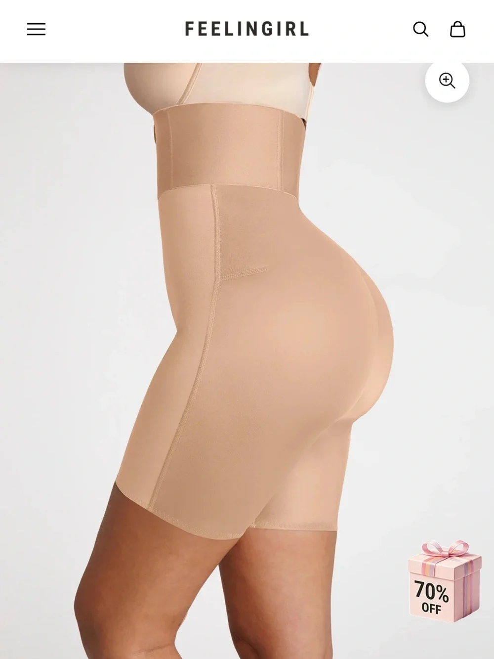 Feelingirl High-Waist Beige Tummy Control Shaping Shorts with Front Zipper